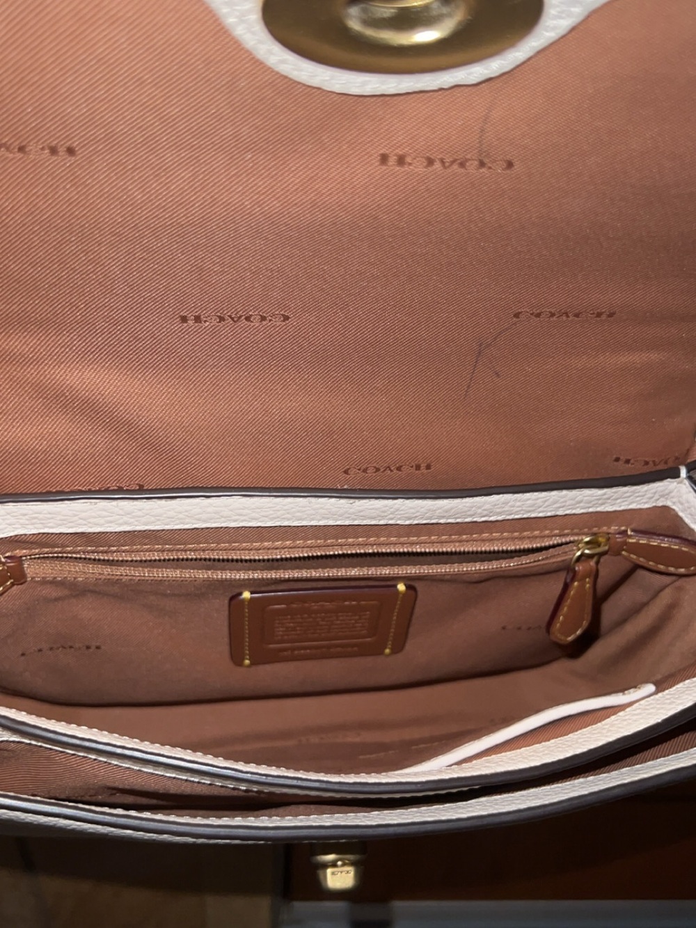 Coach White Pebbled Leather Crossbody with Gold Turnlock - Picture 8 of 10